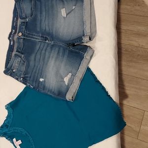 Women's Wallflower Distressed Ripped Jean Shorts & Tank Top Size 15 & L